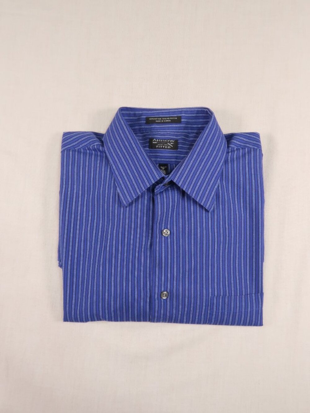 Arrow Men’s XL 17.5 Blue Striped Fitted Dress Shirt Long Sleeve